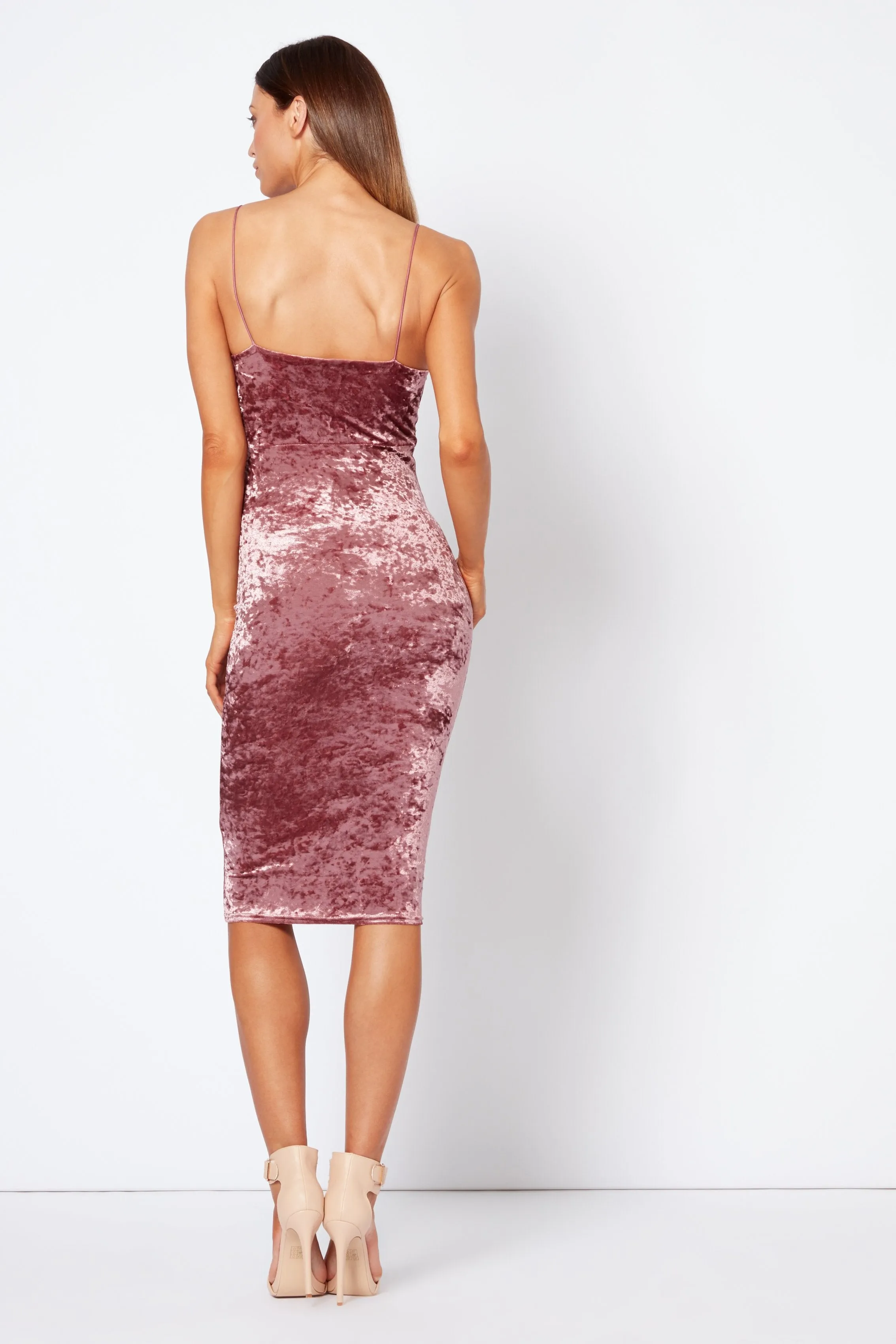 Rose Crushed Velvet Cami Midi Dress