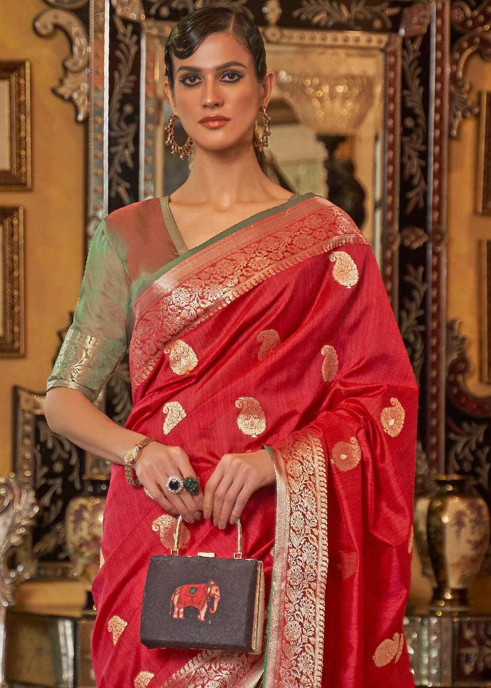 Rufous Red Zari Tussar Silk Saree