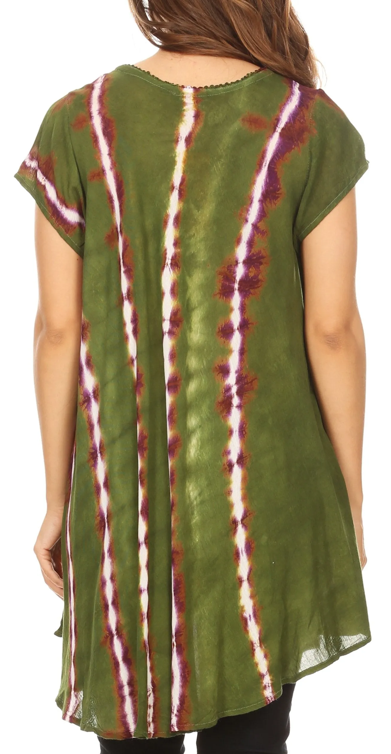 Sakkas Maite Womens Tie Dye V neck Tunic Top Ethnic Summer Style Flowy w/sequin