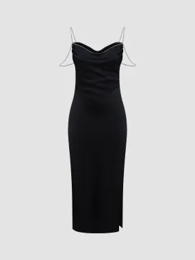 Satin Rhinestone-Strap Neckline Dress