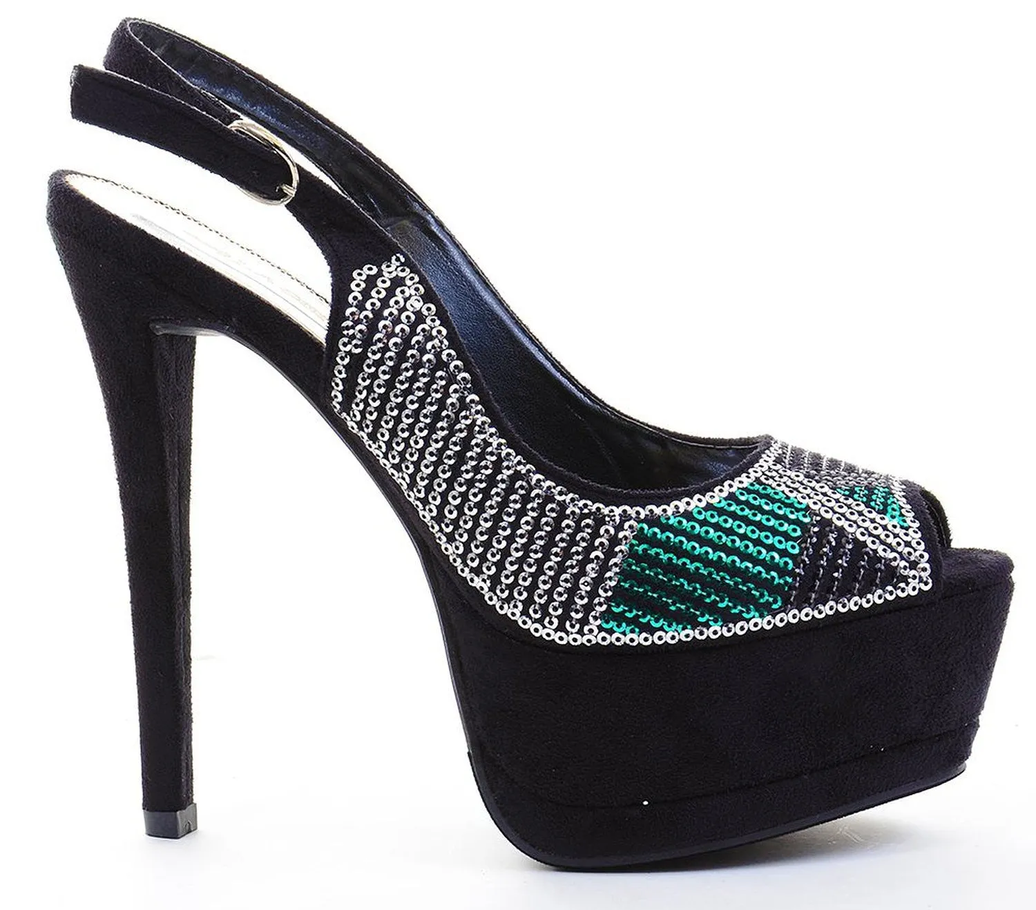 Sequin Peep-toe Platform Slingback Stiletto Heels Fourever Funky