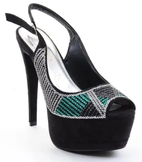 Sequin Peep-toe Platform Slingback Stiletto Heels Fourever Funky