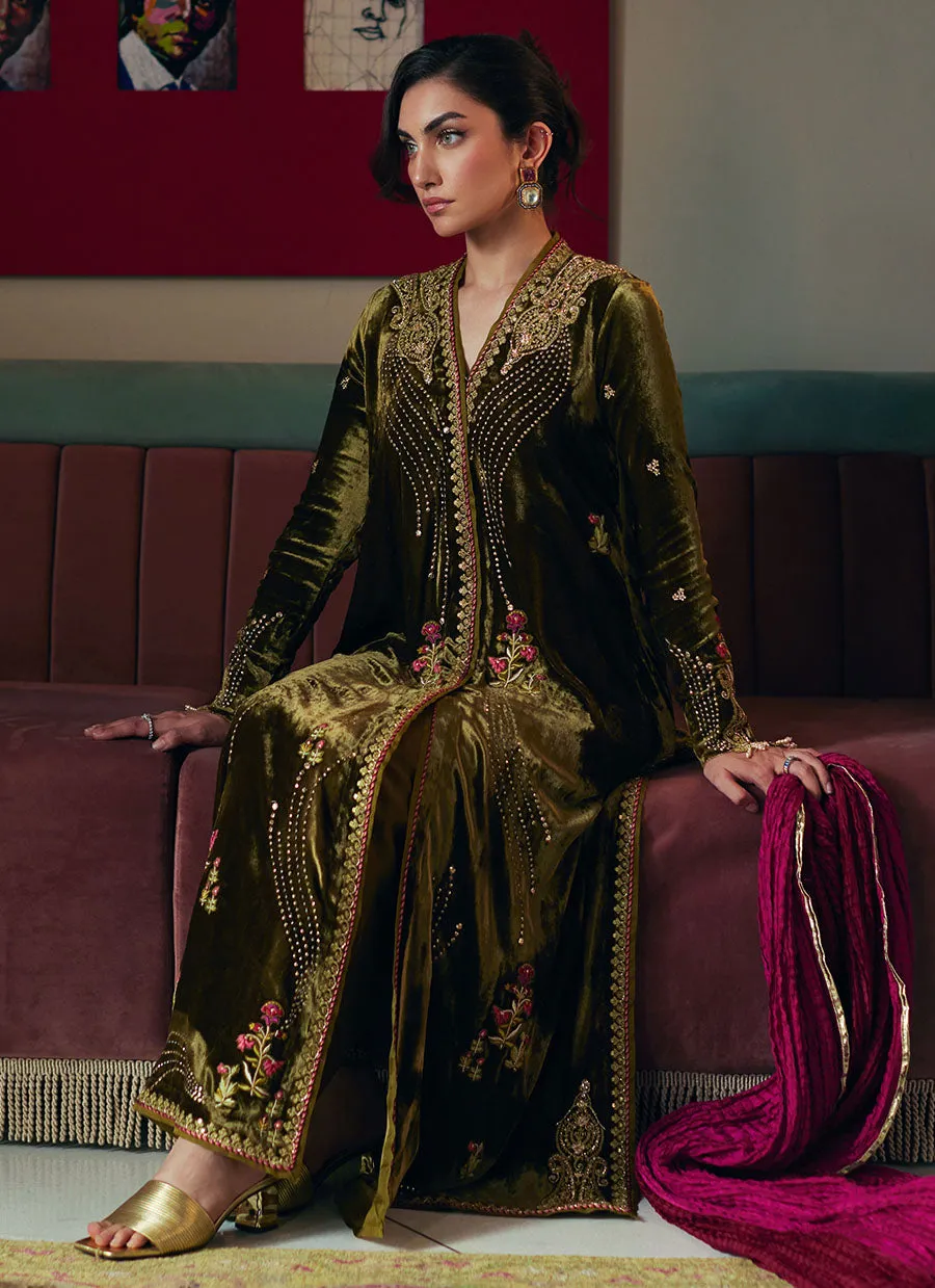 Shahd Olive Shirt And Dupatta