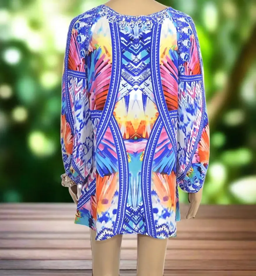 Silk Embellished Gypsy Top - Butterfly Blue-Fashion Spectrum