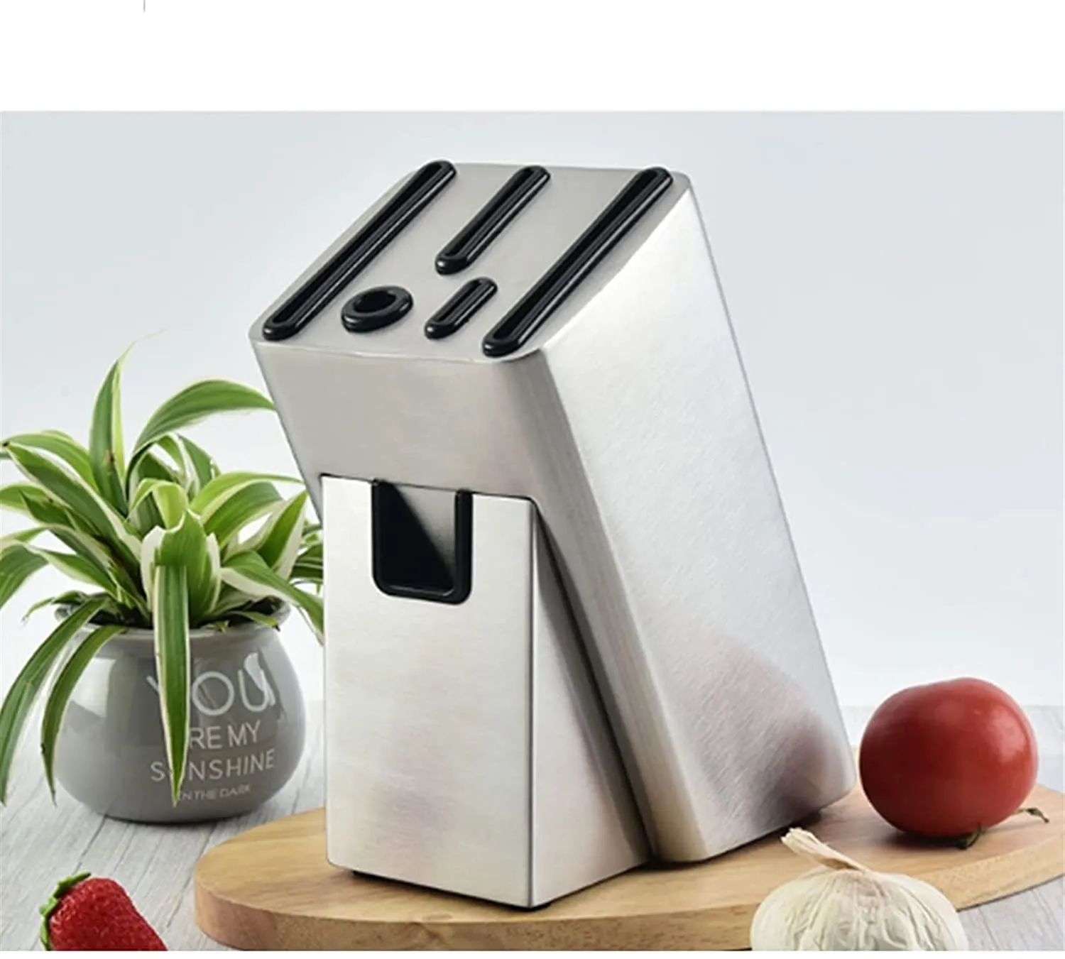 Stainless Steel Knife Holder- Universal Knife Block, 2 Tier Design with Scissors & Sharpening Rod-Slots,Space Saver - Holds 6 Tools Knife Storage