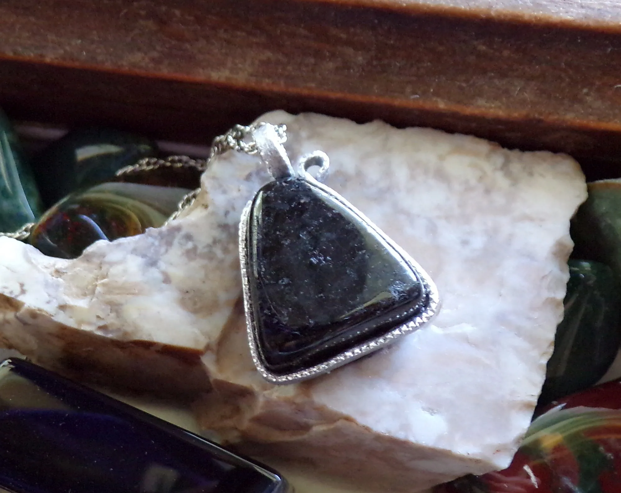 Star Fire Black Galaxy Stone Natural Crystal Wire Wrapped Pendant Necklace