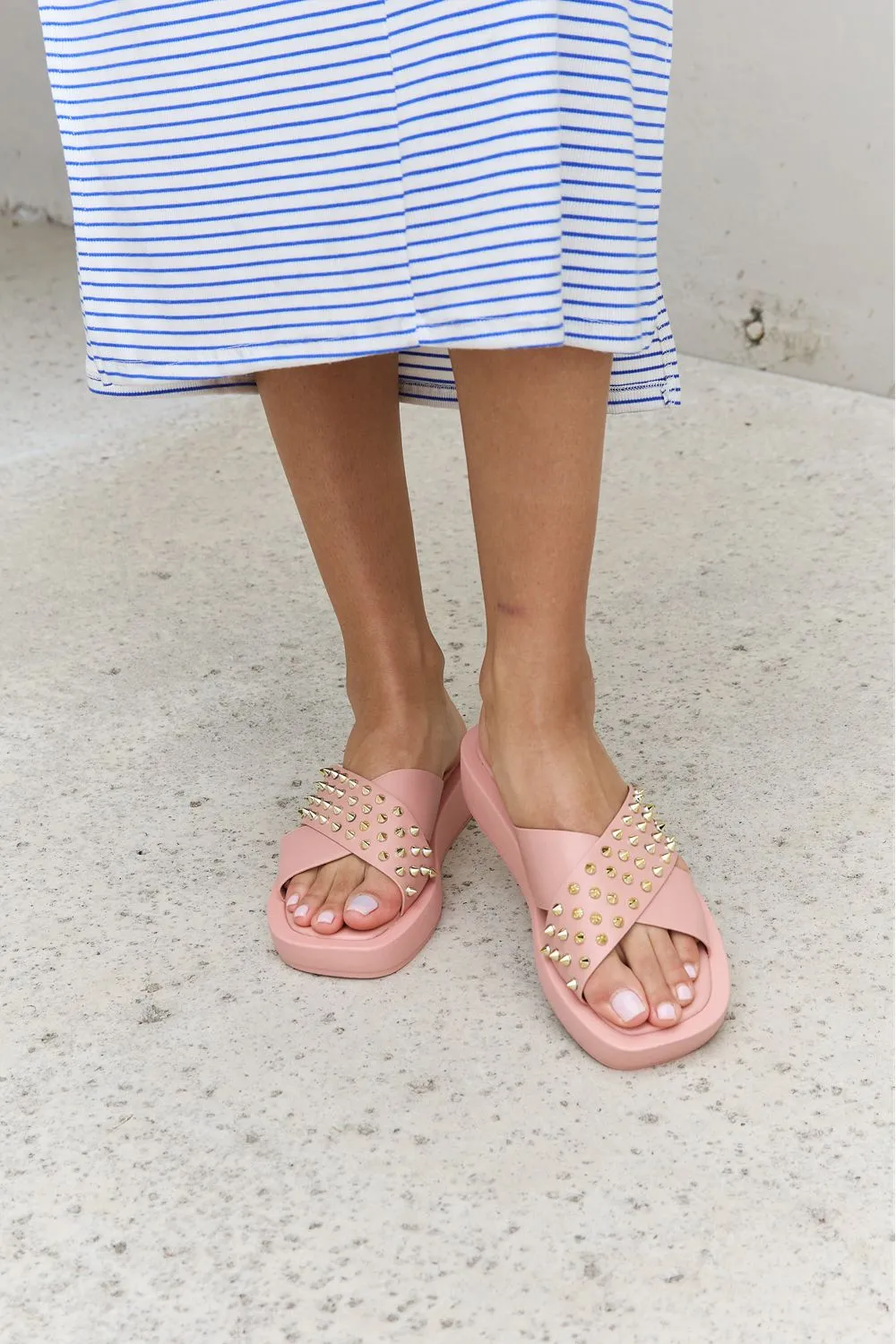 Studded Cross Strap Sandals in Blush