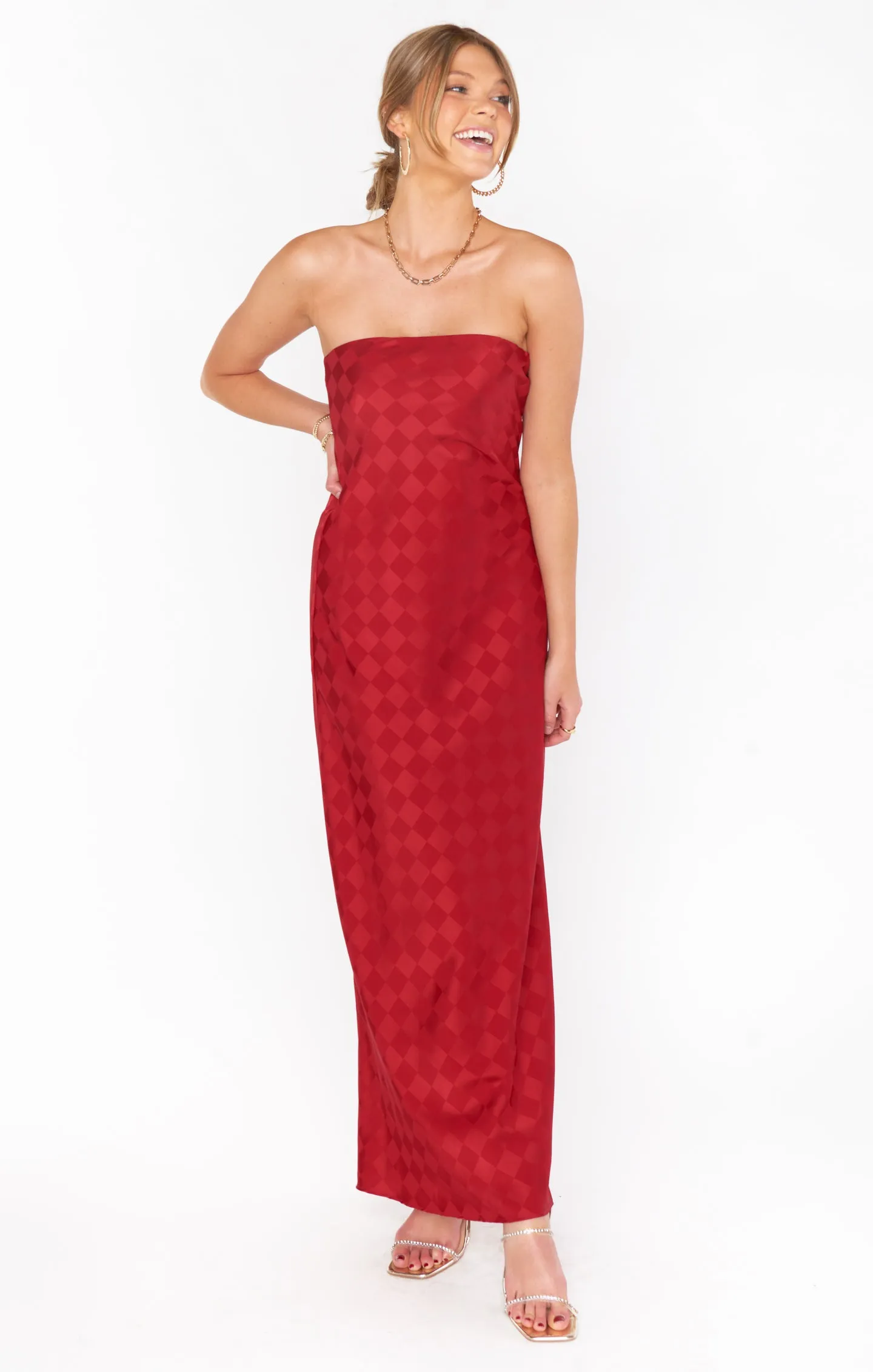 Taylor Tube Dress ~ Red Checkerboard Satin