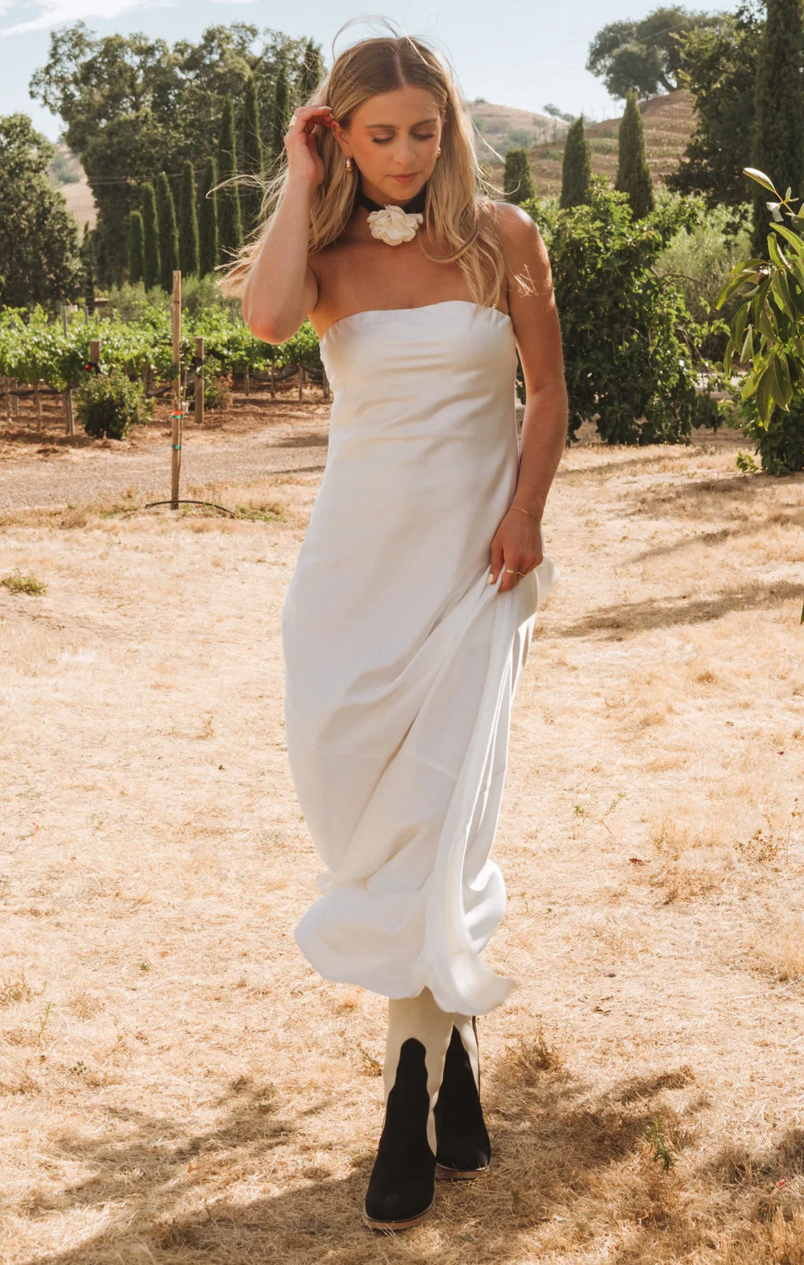 Taylor Tube Maxi Dress ~ Ivory Luxe Satin