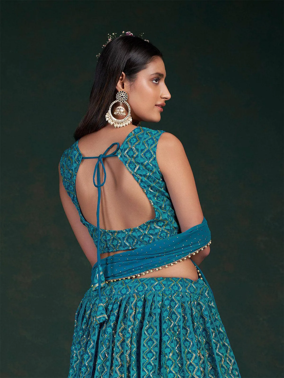 Teal Embroidered Bridal Lehenga Set