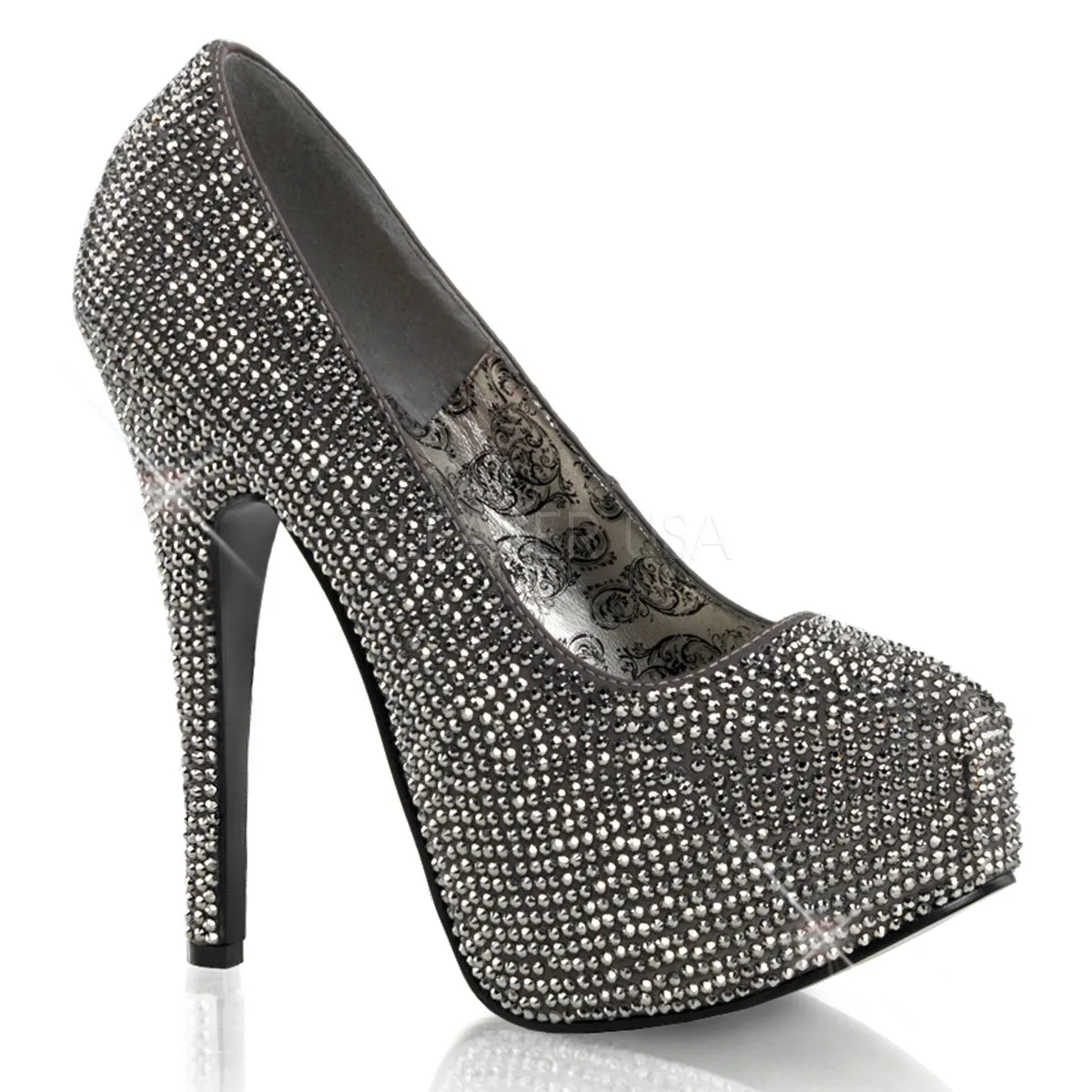 Teeze-06R Gray-Pewter Rhinestone Pumps