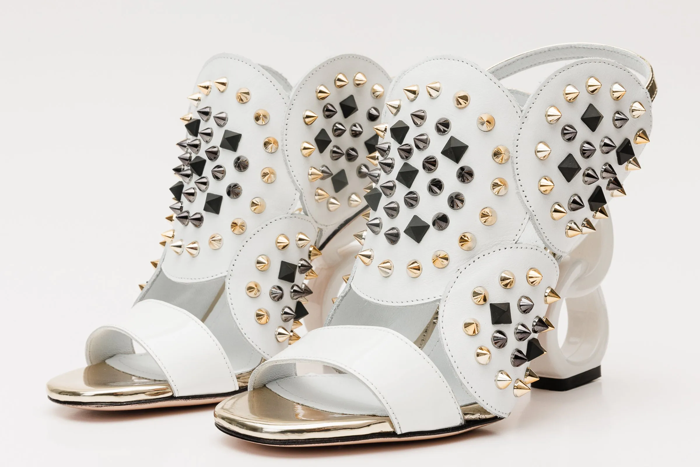 The Infanta White Spike Leather Ankle Strap Women Sandal