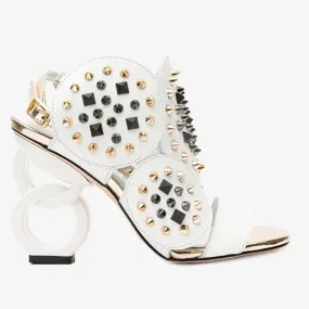 The Infanta White Spike Leather Ankle Strap Women Sandal