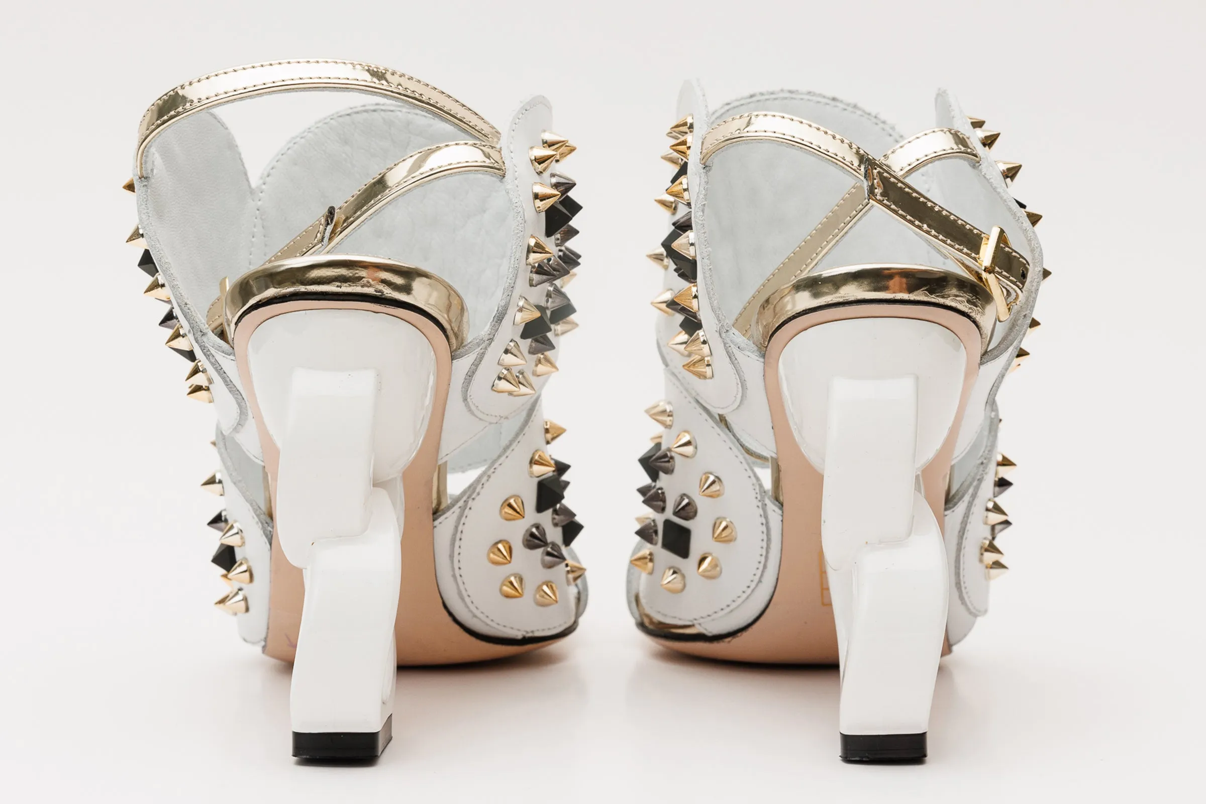 The Infanta White Spike Leather Ankle Strap Women Sandal