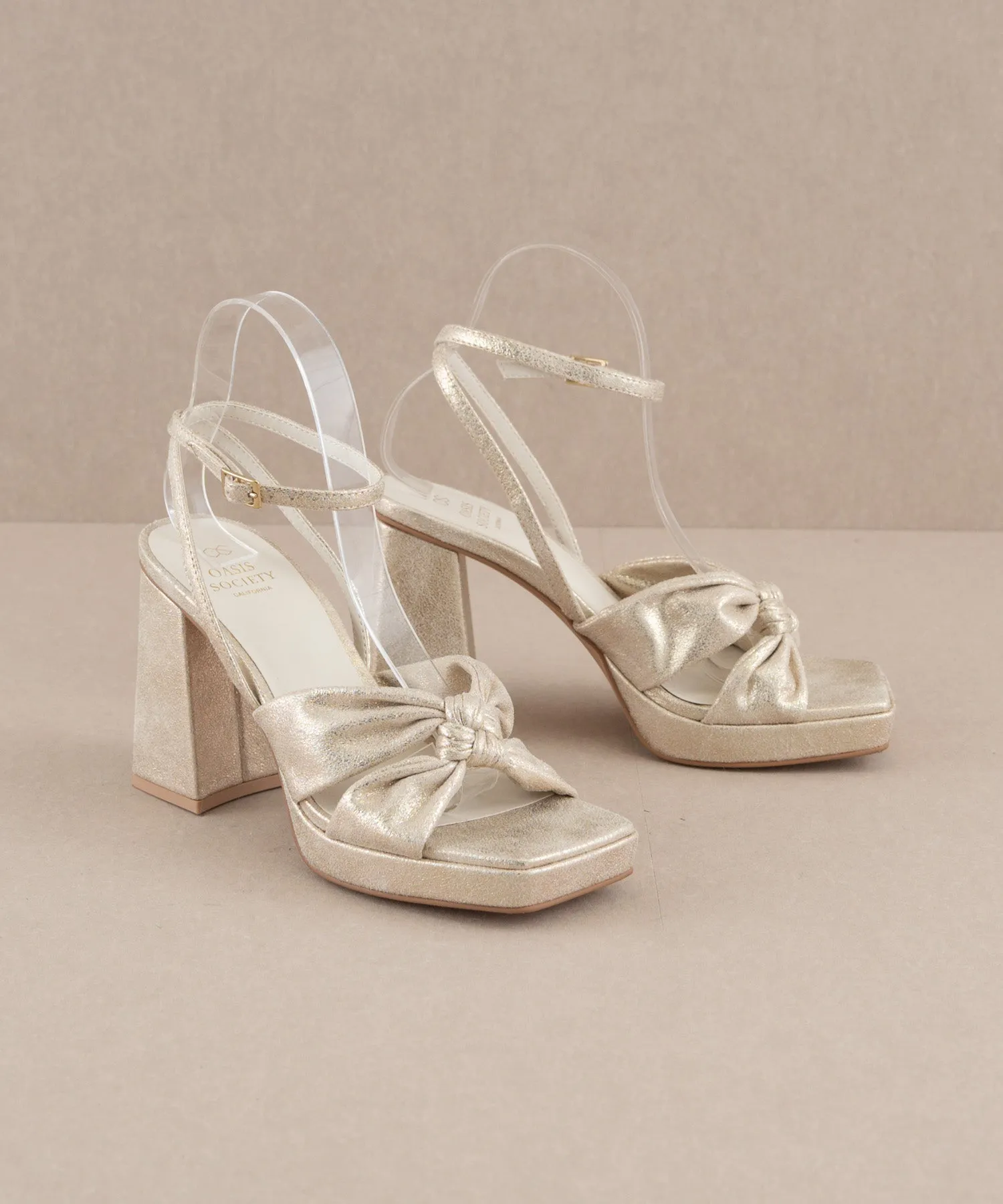 The Zoey | Light Gold knotted band platform  heel