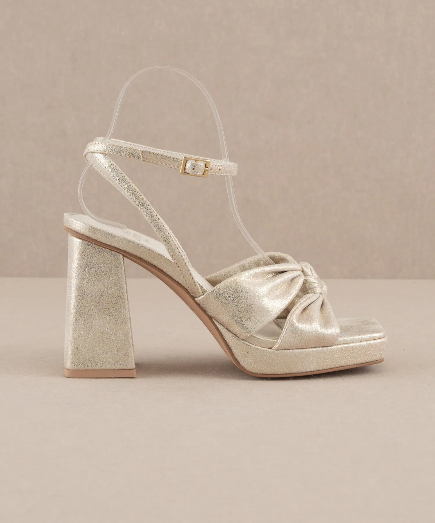 The Zoey | Light Gold knotted band platform  heel