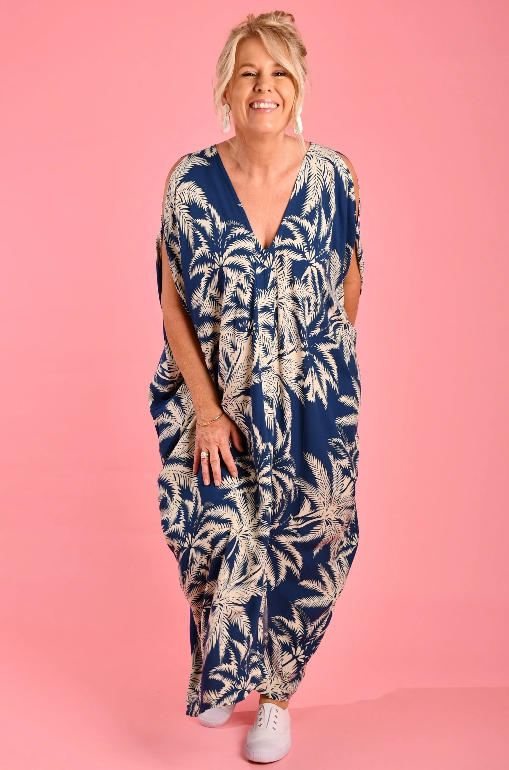 VBLD348 - CUSHLA DRESS - PALM TREE NAVY