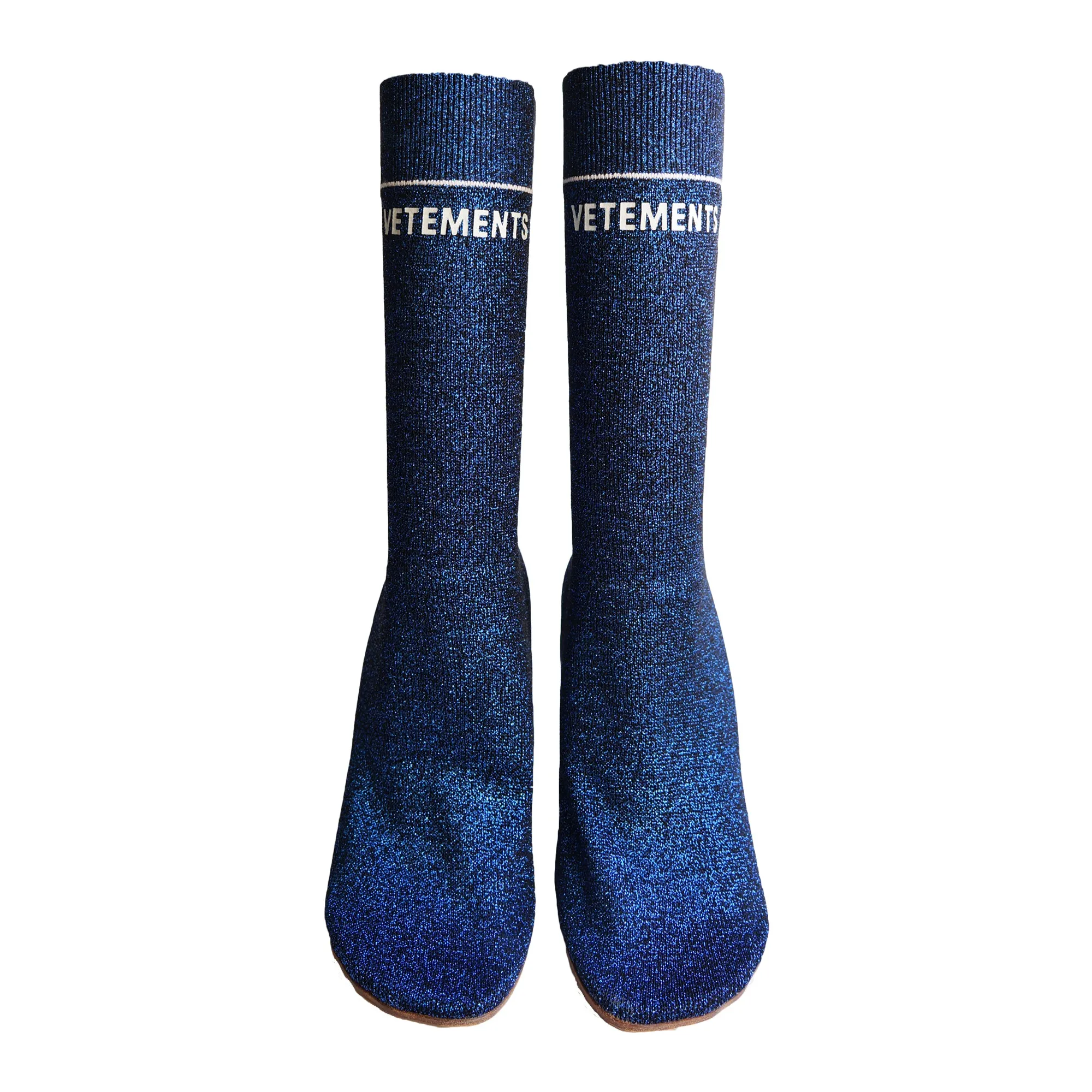 VETEMENTS BLUE LUREX EIFFEL TOWER LIGHTER SOCK BOOT