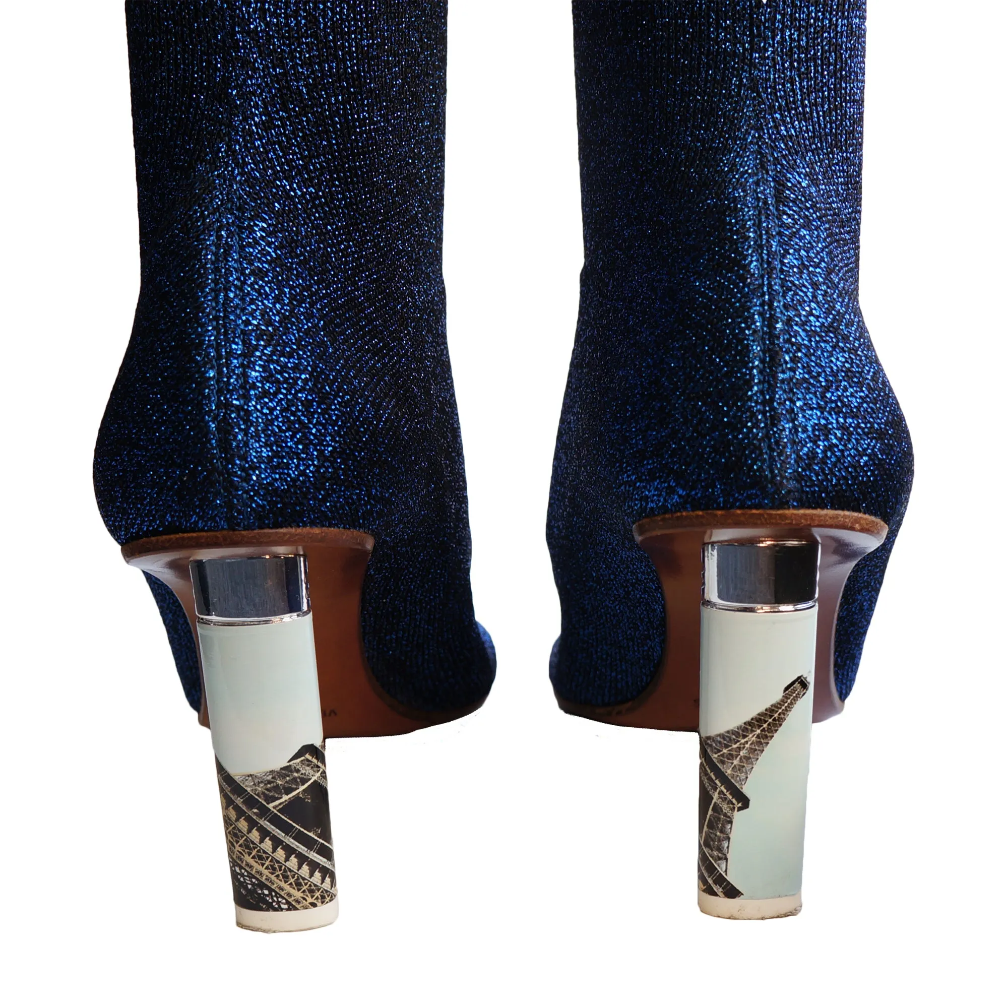 VETEMENTS BLUE LUREX EIFFEL TOWER LIGHTER SOCK BOOT