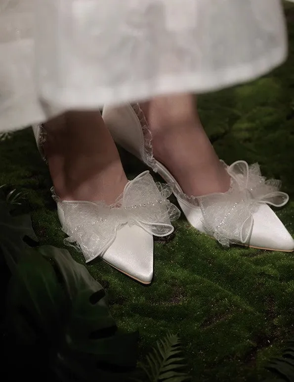 Vintage Dreamy Bow Tie Bridal High Heels