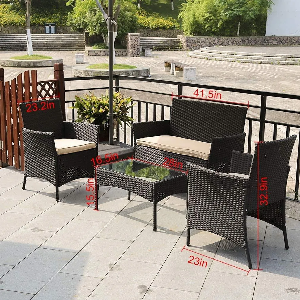 Wicker Patio Furniture 4 Piece Patio Set Chairs Wicker Sofa.