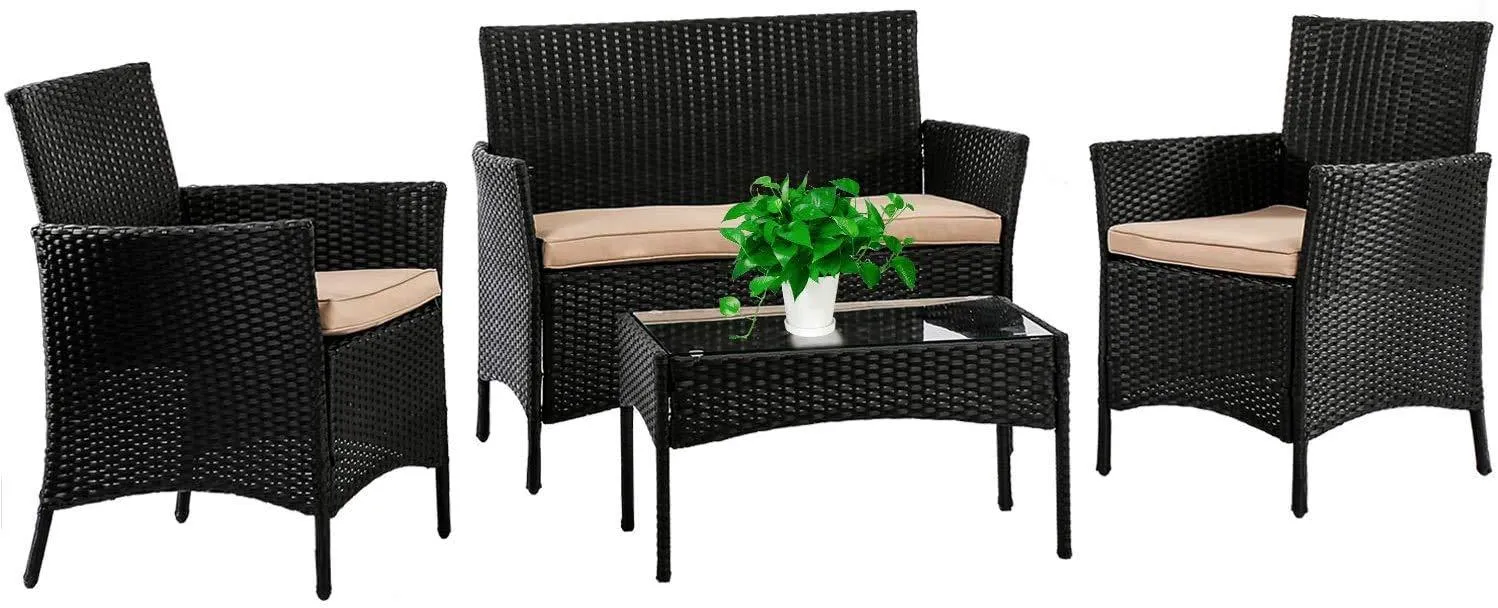 Wicker Patio Furniture 4 Piece Patio Set Chairs Wicker Sofa.