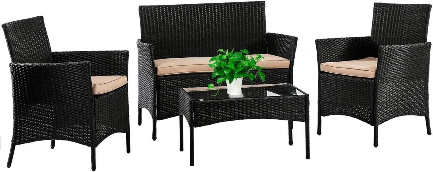 Wicker Patio Furniture 4 Piece Patio Set Chairs Wicker Sofa.