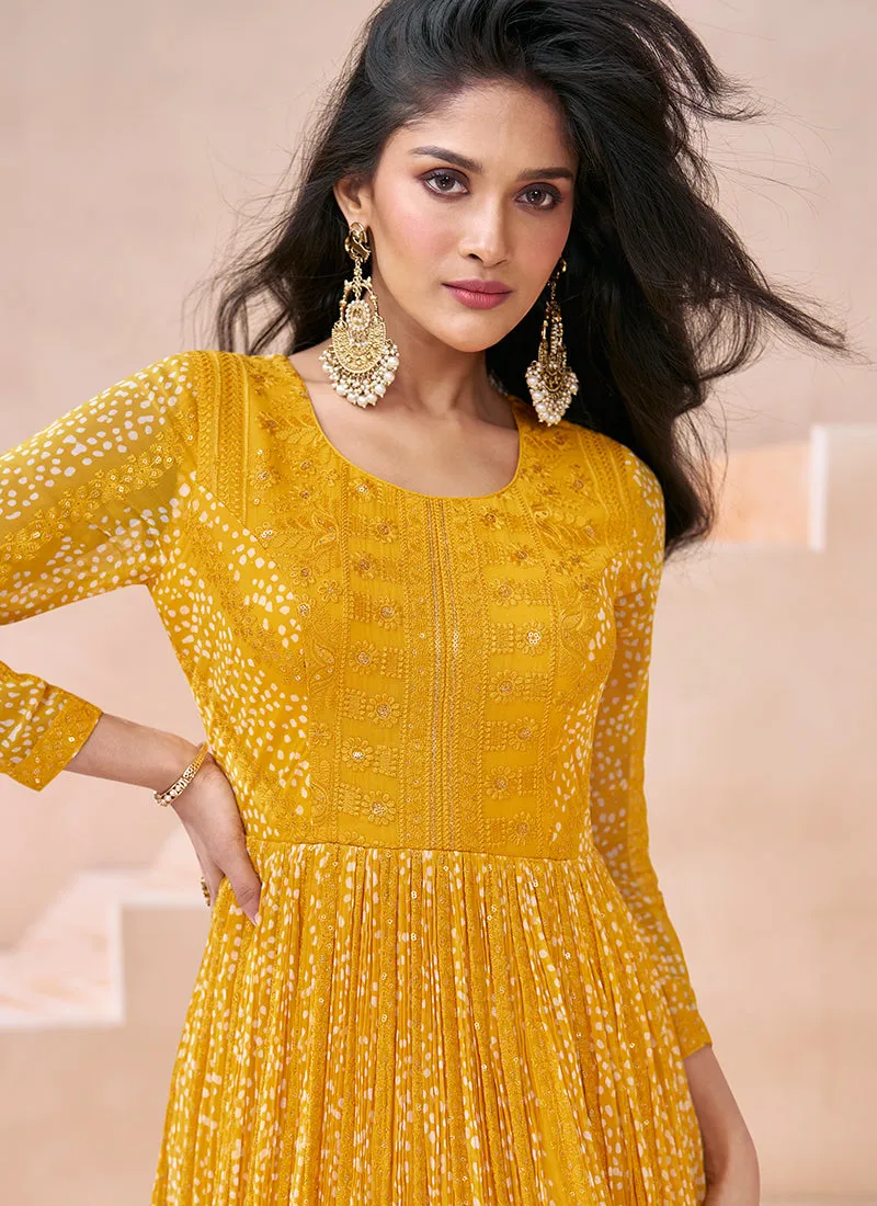 Yellow Wedding Embroidered Anarkali Gown Dress