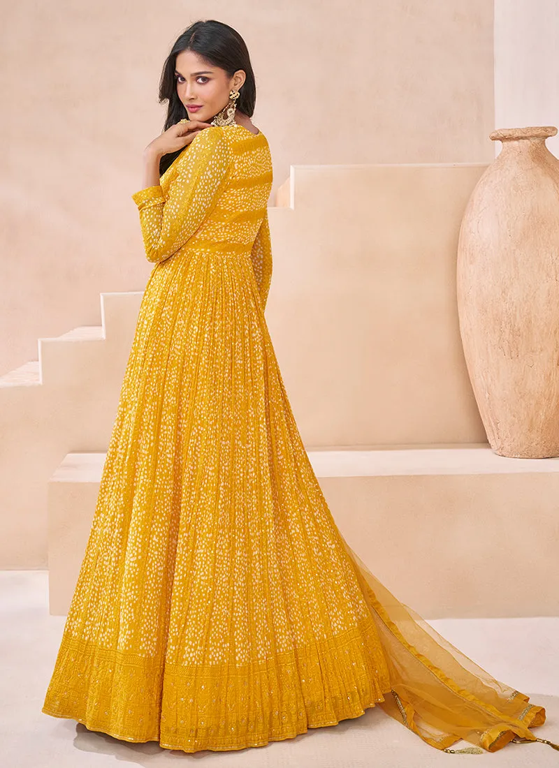 Yellow Wedding Embroidered Anarkali Gown Dress