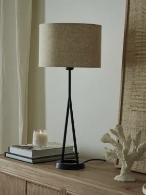 Zia Black Table Lamp with Natural Shade